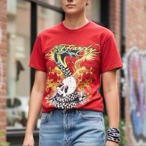 NWT Ed Hardy Snake Skull Print Kids Size 17/18 | Women’s Small Red 100% Cotton